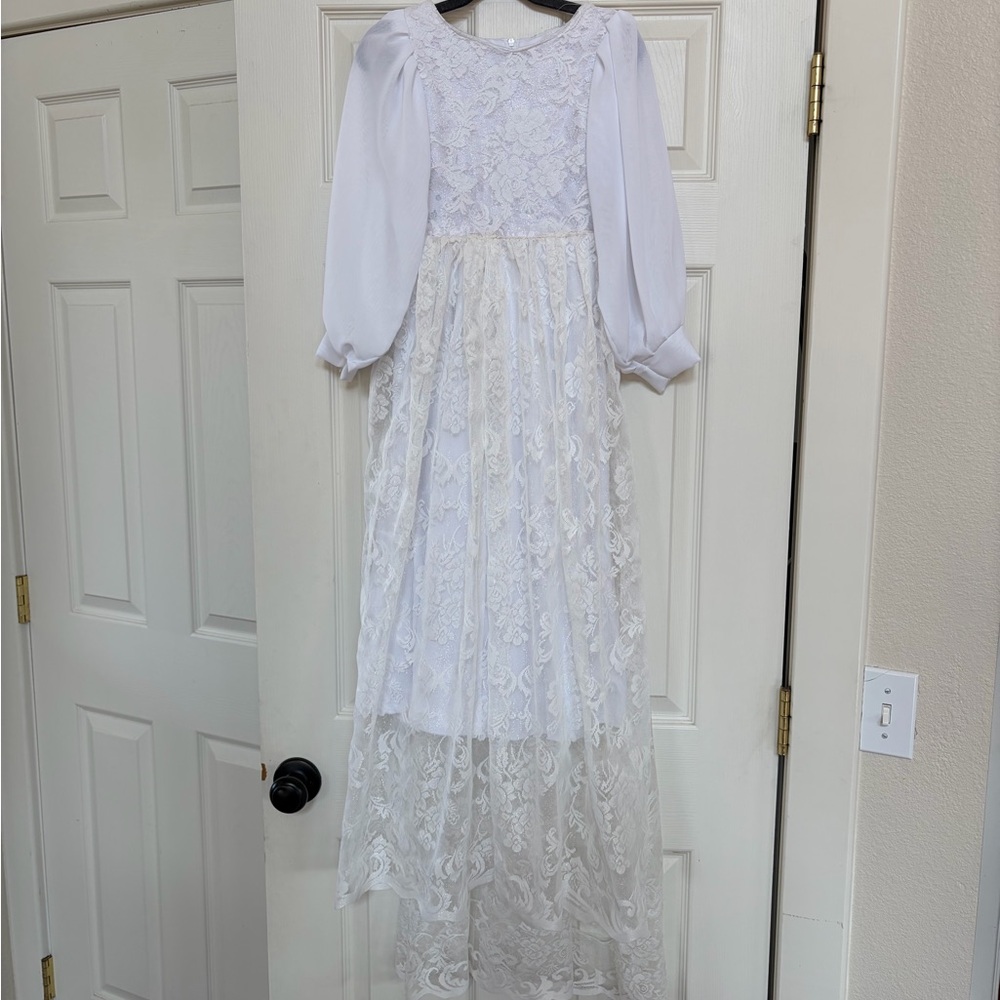 White lace miniature bride baptism dress, sz 8